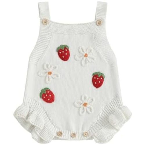 FYBITBO Baby Sweater Knit Romper Newborn Girl Strawberry Sweaters Onesie Overalls Fall Winter Clothes Knitted Outfit