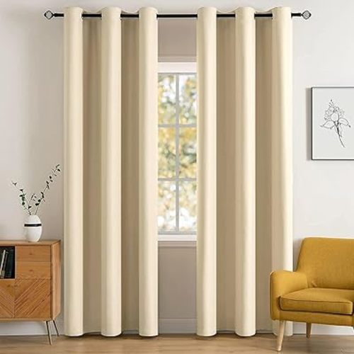 MIULEE 84" Long Room Darkening Curtains Thermal Insulated Drapes Solid Window Treatment Set Grommet Top Light Blocking Blackout Curtain for Living Room/Bedroom 2 Panels Cream Beige