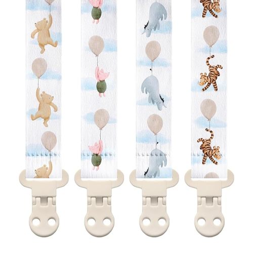 Stadela Baby Pacifier Clip Holder - Girl or Boy Unisex Neutral 4 Pack Gift Set – Vintage Classic Winnie Teddy Bear and Friends