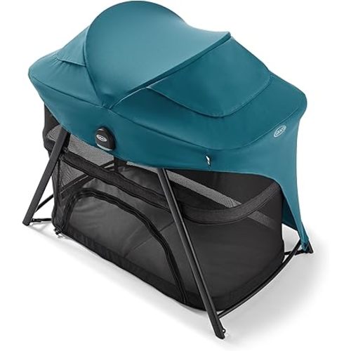 Graco® Lite Traveler 4 in 1 Playard with 4 Modes, Bedside Bassinet, Toddler Playpen, Free Play and Slumber Tent Mode, Lightweight Portable Playard with Canopy and Carry Bag