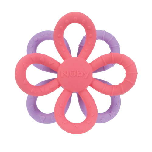 Nuby Fun Loops Silicone Teether Toy for Babies and Toddlers, Pink & Purple