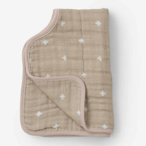 Muslin Burp Cloth, Taupe Cross
