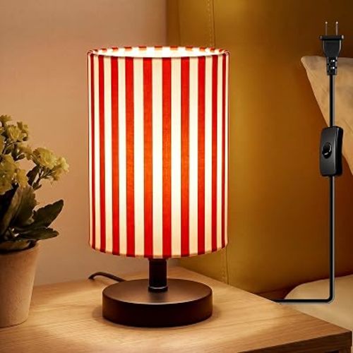 Red and White Striped Table Lamps Gifts 3 Colors Dimmable Lights 5.12 x 10 Inch Bedroom Night Light Red and White Bedside Lamps for Room Bedroom Desk Home Decor Birthday Gifts