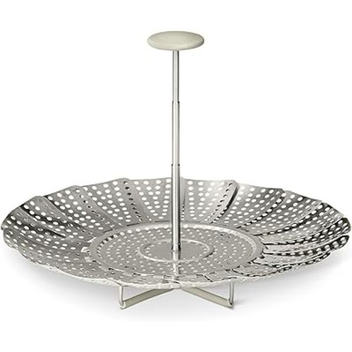 Amazon Basics Extendable Steamer Basket for Vegetables, Dumplings and Seafood, Expands from 5.6 to 9.25 in., Stainless Steel, Dishwasher-Safe