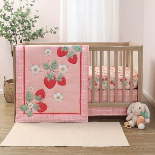 The Peanutshell Crib Bedding Set for Baby Girls, Strawberry Sweet, 3 Pieces