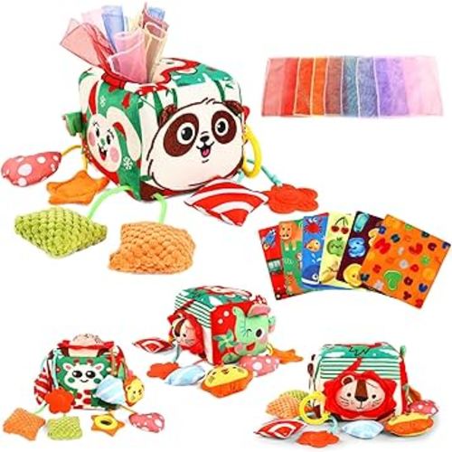 YOGINGO Montessori Toys for 1 Year Old - Tissue Box Baby Toys, Soft Stuffed High Contrast Crinkle Infant Sensory Toys, Boys&Girls Kids Early Learning Gifts