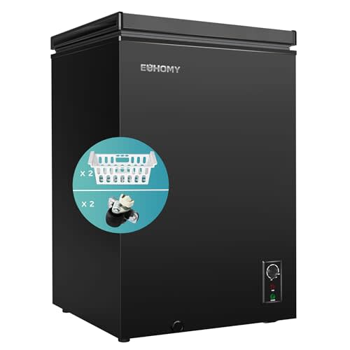 EUHOMY 3.5 Cu.Ft Chest Freezer with Wheels, Small Deep Freezer Adjustable 7 Thermostat, Quiet Mini Freezer Free-Standing Top Door, Energy Saving for Apartment/Garage/Basement/Dorm/Home,Black