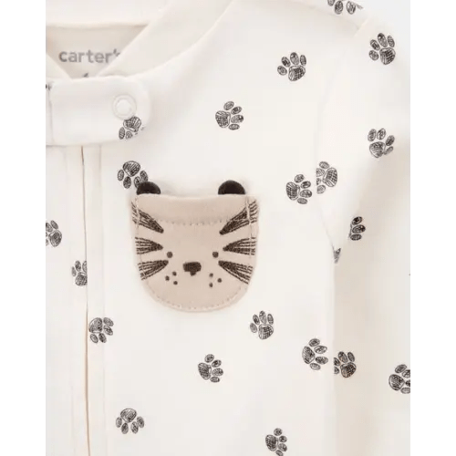 (3mo) Baby Tiger Print 2-Way Zip Cotton Sleep & Play Pajamas - Ivory