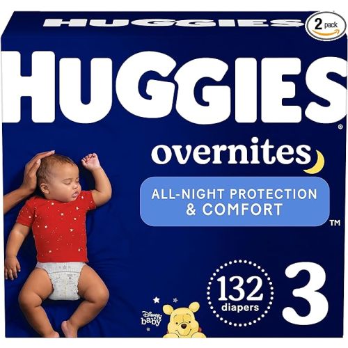 Huggies Size 3 Overnites Baby Diapers: Overnight Diapers, Size 3 (16-28 lbs), 132 Ct (2 Packs of 66)