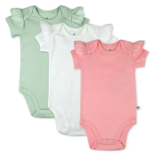 HonestBaby Baby Girls' 3-pack Ruffle Sleeve Bodysuit