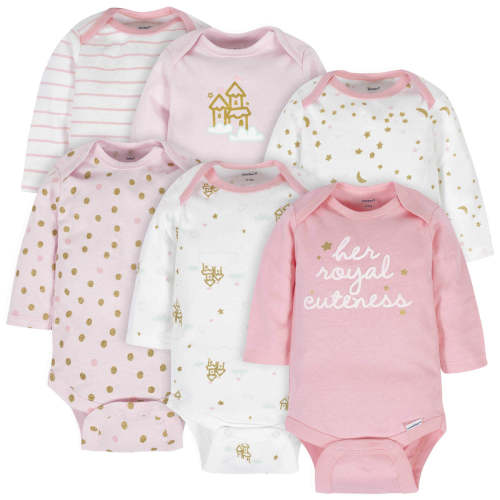 6-Pack Baby Girls Castle Long Sleeve Onesies® Bodysuits – Gerber Childrenswear