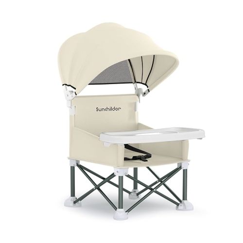 Portable Baby Booster Seat with Removable Tray & Canopy (Beige)