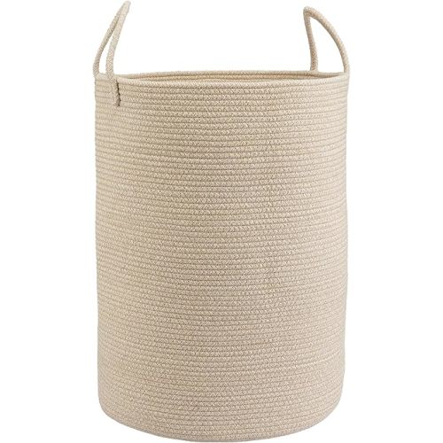 Woven Cotton Rope Laundry basket-16”X22” Laundry Hamper-Rope Storage Basket for Dirty Clothes, Toys and Blankets Perfect for Bathroom, Baby nursery and Living Room Storage (oatmeal, Large)
