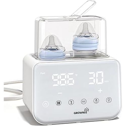 Baby Bottle Warmer, Grownsy 10-in-1 Fast Bottle Warmer Accurate Temp Control, with LCD Display, Timer, Defrost, Sterili-zing, Keep 24H, Double Bottle Warmer for Breastmilk& Formula, Heat Baby Food