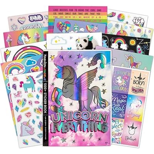 Fashion Angels Unicorn Sticker Book - 1000+ Magical Stickers for Girls - Unicorn Party Favors - Kawaii Unicron Stickers for Laptops, Water Bottles, Scrap Books - Ages 6 and Up