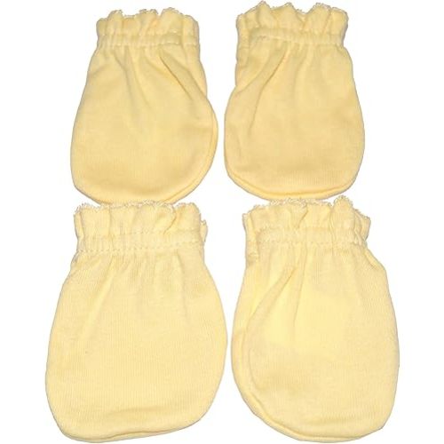4 Pairs Cotton Newborn Baby/Infant No Scratch Mittens Gloves (Yellow)