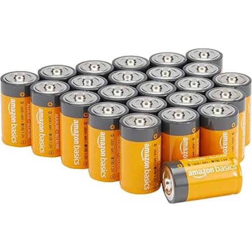 Amazon Basics 24-Pack D Cell Alkaline All-Purpose Batteries, 1.5 Volt, 5-Year Shelf Life, Long-Lasting Power, Leakproof Design