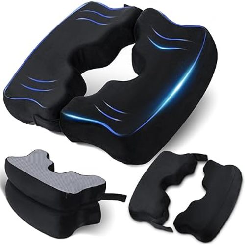 SAHEYER Bed Sore Cushions for Butt, Memory Foam Hemorrhoid Pressure Relief Pillow with Center Hole and Tailbone Cutout, for Long Sitting Coccyx, Sciatica, Postpartum, Pregnancy, After Surgery, Black