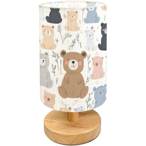 Table Lamp for Bedroom Vintage Seamless Cute Lovely Blue Grey Pastel Baby Teddy Bear Cartoon Beside Lamp Home Decor Night Light for Bedroom Office Girl's Bedroom Living Room Decor