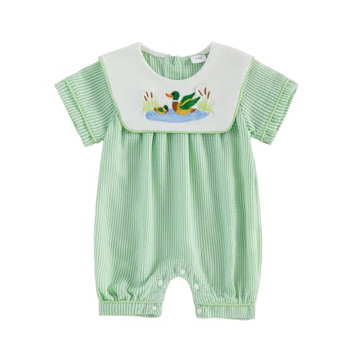 Newborn Baby Boy Hunting Clothes Mallard Duck Onesie Romper Short Sleeve Striped Jumpsuit Infant Summer Outfit
