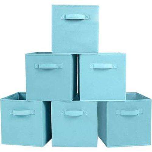 PowerKing Collapsible Storage Cubes with Handles, Fabric Foldable Bins for Closet Shelves, Durable Organization Storage Bins, 10.5'' x 11'' x 10.5'', 6 Pack, Blue