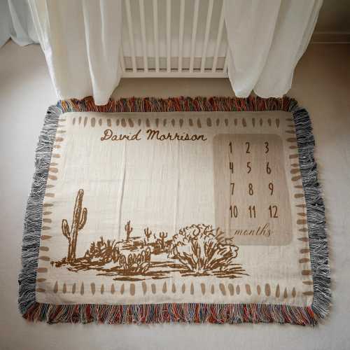 Personalized Cowboy Woven Milestone Blanket, Western Monthly Blanket, Monthly blanket with western design, Newborn Name Woven Throw Blanket