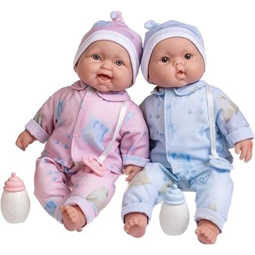 JC Toys Twins 13" Realistic Soft Body Baby Dolls Berenguer Boutique | Twins Gift Set with Removable Outfits and Accessories | Pink and Blue | Caucasian | Ages 2+