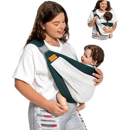 Baby Sling Carrier, Baby Carrier Newborn to Toddler(7-45lbs), Toddler Carrier with Safety Buckle, One Shoulder Adjustable Shoulder Strap, One Size Fits All, Mesh Dark Green
