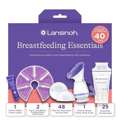 Lansinoh You’ve Got This Breastfeeding & Postpartum Gift Set for New Moms, 77-Piece Kit with Nursing Pads, Breastmilk Storage Bags, Nipple Cream, Hot & Cold Therapy Packs, and Silicone Breast Pump