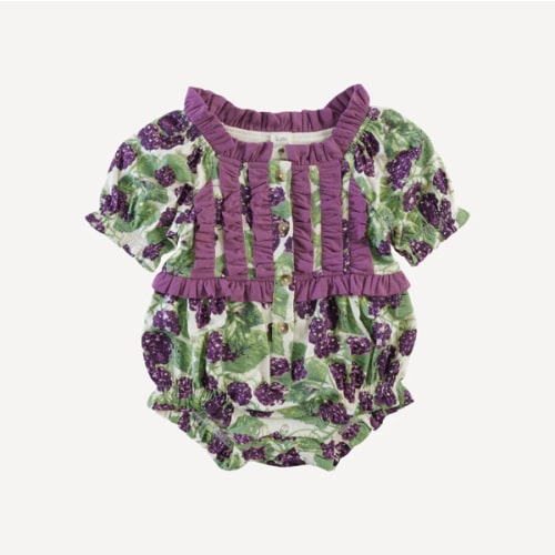 short sleeve woodland ruffle bubble | blackberry bush | bamboo | size 3-6m