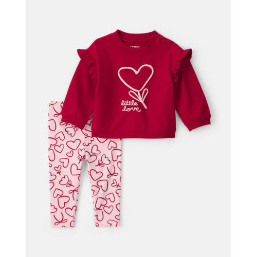 Baby Girl 2-Piece 'Little Love' Valentine's Day French Terry Top & Pant Set - Red/Pink | Carter's