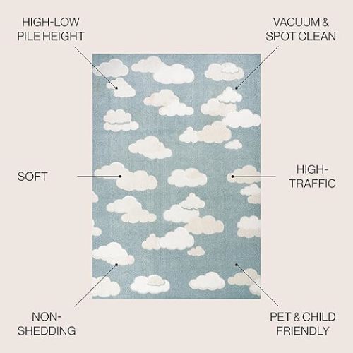 JONATHAN Y Hedwig High-Low Cloud Blue 5x8 Indoor/Outdoor Area Rug, Youth Scandi, Kids, Modern, Cottage, Transitional for Bedroom,Kitchen,Living Room,Non Shedding,Easy-Washing (SCN105A-5)