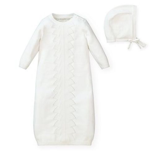 Hope & Henry Baby Sweater Gown and Bonnet Set (Soft White, 3-6 Months)