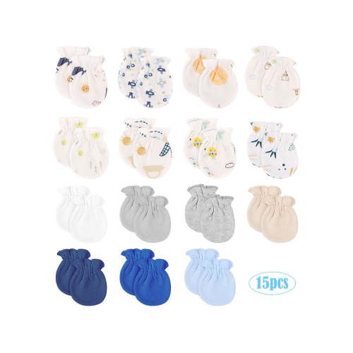 Spencer Baby Boy or Girl Unisex Mittens, Newborn Infant Mittens No Scratch Elastic Wrist Gloves for 0-5 Months Baby, 15-Pack, One Size