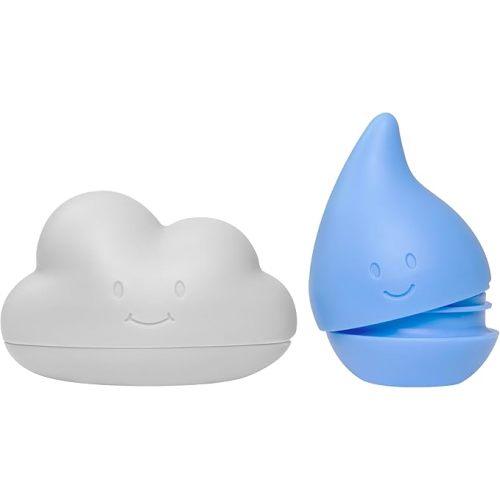 Ubbi Muted Color Cloud and Droplet Silicone Bath Squeeze Toys for Toddlers and Baby, Fun Interactive Bath Time Accessory, Set of 2