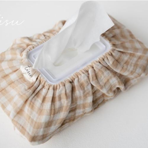 Baby Wipes Cover – Universal Size, One Size Fits All Wipes Packages | Muslin Cotton Tissue Cover for Nursery, Diaper Bag & Changing Table, Station | Gingham & Neutral Patterns (Beige Gingham)
