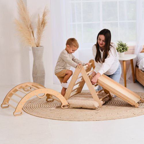 4in1 Montessori Climbing Set: Pikler Triangle, Arch, Slide Board, and