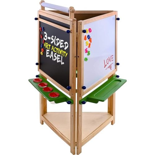 U.S. Art Supply Three Sided Art Station, Wooden Activity Easel