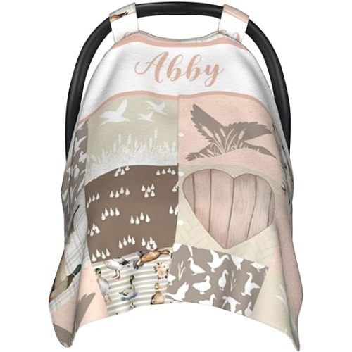 Custom Baby Car Seat Canopy for Babies with Name, Personalized Mallard Pink Stroller Car Seat Covers for Girls, Minky Nursing Carseat Cover for Breastfeeding, Car Seat Canopies for Newborn