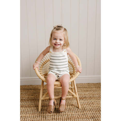 Baby Girl Sage Stripe Knit Bubble | 100% Cotton 12-18M