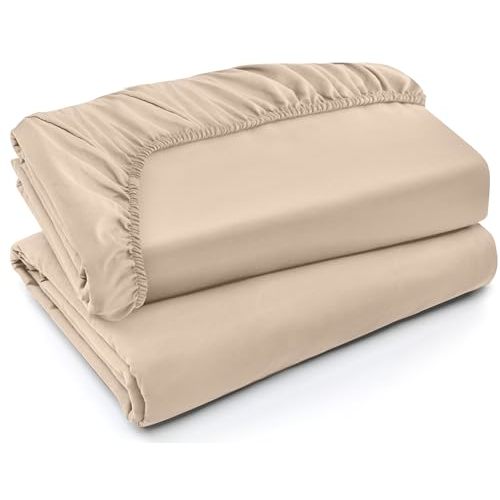Utopia Bedding Twin Fitted Sheets - Bulk Pack of 2 Bottom Sheets - Soft Brushed Microfiber - Deep Pockets - Shrinkage & Fade Resistant - Easy Care (Twin, Beige)