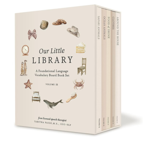 Our Little Library Vol. 2: First 100 Words Board Book Box Set, including Ocean Animals, Safari Animals, Food and Drink, Clothes, and Around the House (Tabitha Paige Children's Book Series)