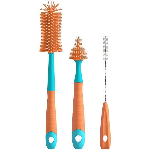 Silicone Baby Bottle Brush Set (3-in-1) - Water Bottle Cleaner with Nipple & Straw Brush - BPA Free, Detachable Head for Glass Cups, Tumblers, and Breast Pump Parts