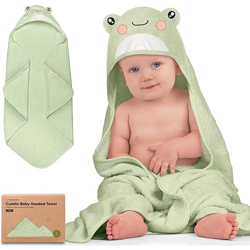 KeaBabies Hooded Baby Towel for Newborn, Baby Bath Towels (Frog, 30x30)