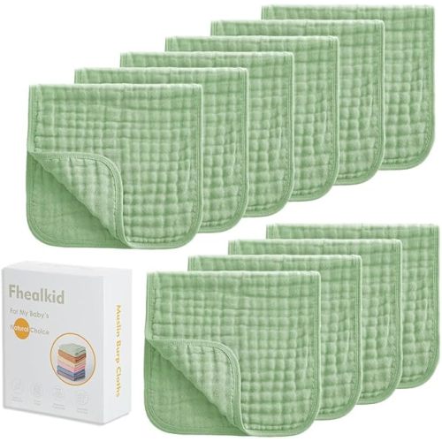 Muslin Burp Cloths Sets Newborn Baby Boy Essentials Must Haves 100% Cotton 10 Pack 22" X 10",6-Layer Baby Bibs & Burp Cloths for Baby Drool and Messes - Soft, Safe & Gentle for Boys & Girls Multi