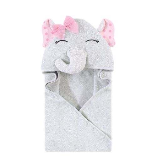 Hudson Baby Infant Girl Cotton Poly Rich Animal Face Hooded Towel, Pink Dots Pretty Elephant, One Size
