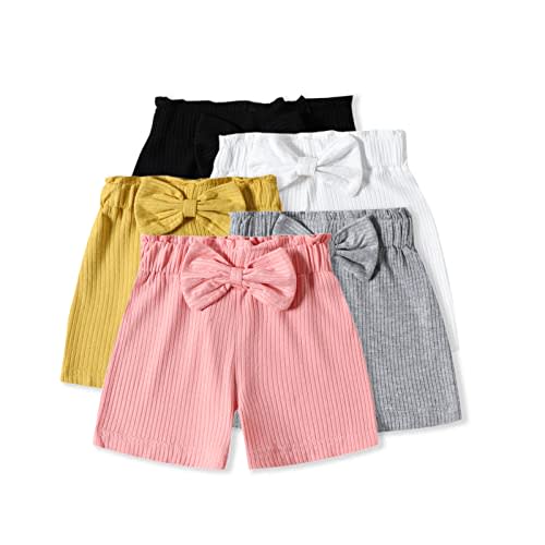 Xanbix Unisex Toddler Baby Shorts Ruffle Fleece Cotton Flare Short 5-Pack in Grey White Black Yellow and Pink