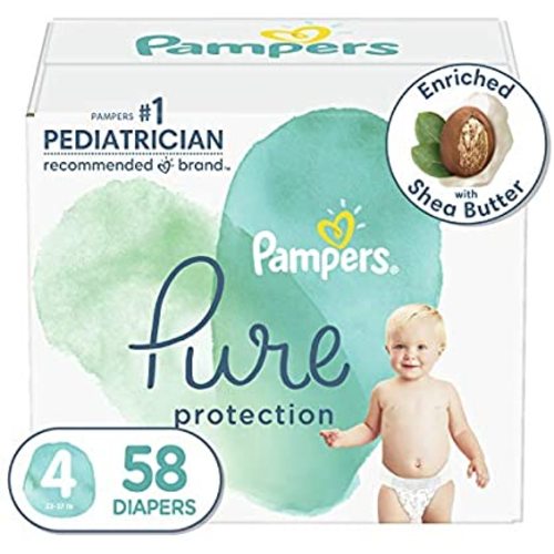 Diapers Size 4, 58 Count - Pampers Pure Protection Disposable Baby Diapers, Hypoallergenic and Unscented Protection, Super Pack (Packaging May Vary) - Size 4 (58 Count)