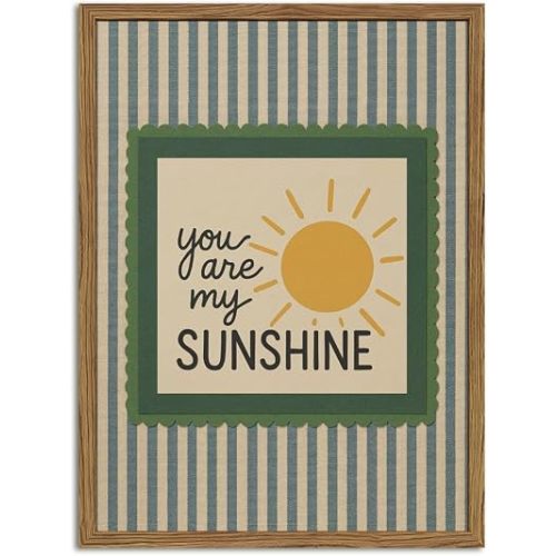 You are My Sunshine Wall Art Vintage Striped Quote Sign Wall Decor Picture Cute Sunshine Nursery Poster Canvas Painting Prints for Kids Living Room Bedroom 12x16 inch Wood Framed