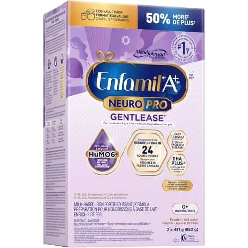 Enfamil A+ NeuroPro Gentlease, Baby Formula, Powder Refill Carton, with Brain Building DHA, 0-12 Months, 2 x 431g (862g)